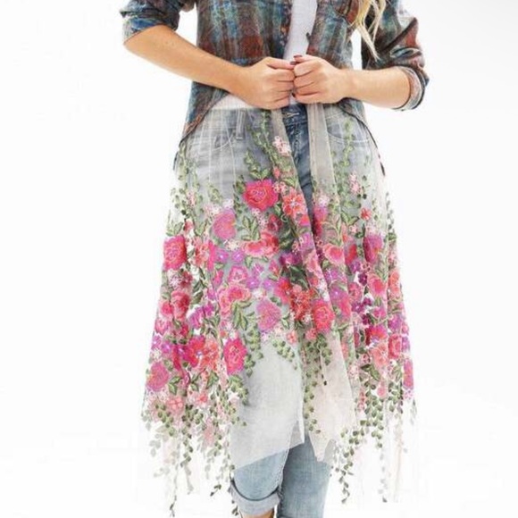 ARATTA Anastasia Maxi Duster Distressed top embroidered tulle duster Shirt SZ LG - Picture 2 of 16